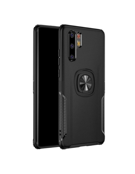 Svart stöttåligt skal för Huawei P30 med ringhållare, sett från sidan