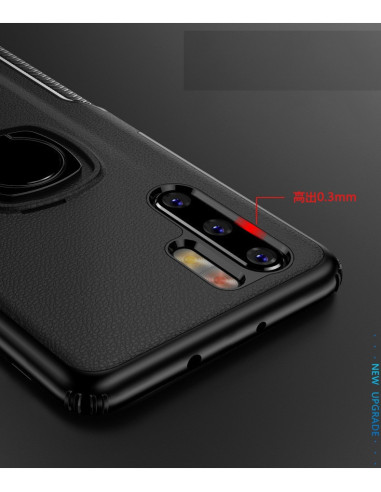 Närbild av svart stöttåligt skal för Huawei P30 som visar kamerautskärning och textur