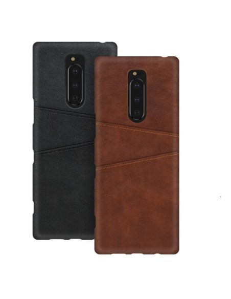 Svart Sony Xperia 1 skal med korthållare och retrodesign, sett framifrån
