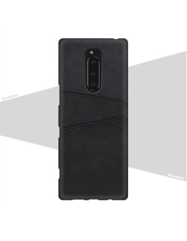 Svart Sony Xperia 1 skal med retrodesign, sett bakifrån med korthållare