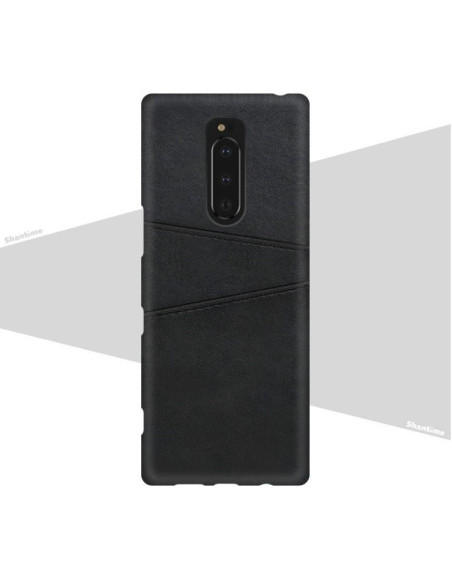 Svart Sony Xperia 1 skal med retrodesign, sett bakifrån med korthållare