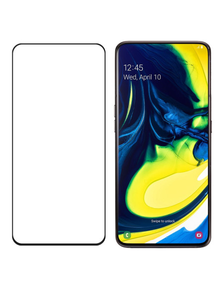 Transparent härdat glas för Samsung A80, visat framifrån med fullskärmsdesign