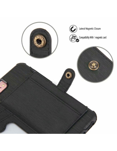 Detaljvy av iPhone 8 stöttåligt skal med kortfack, fokus på magnetisk stängning