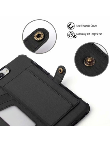 Detaljvy av iPhone 6S Plus skalets magnetiska stängning och kortfack
