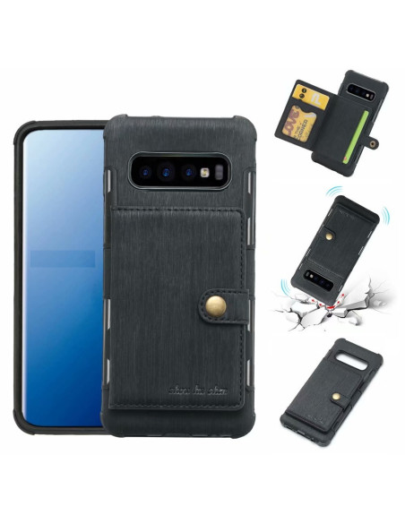 Samsung S10 Plus skal i svart TPU med kortfack och stängning, sett framifrån