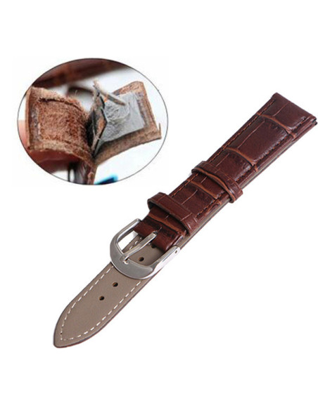 Klockarmband i brunt PU-läder med vintage-design och detaljerad sömnad
