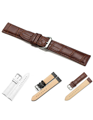 Brunt klockarmband i PU-läder med krokodilprägling och spänne, sett från ovan