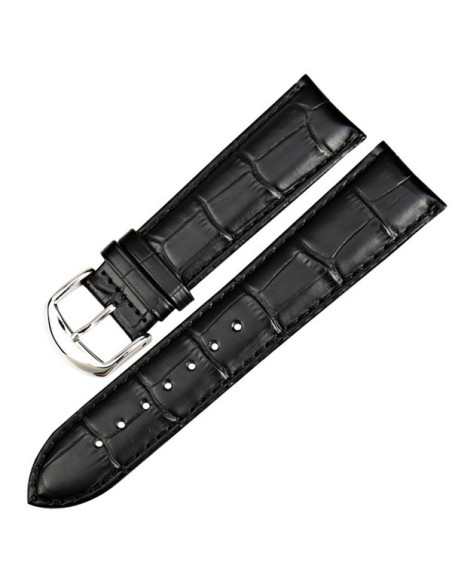 Svart klockarmband i PU-läder med krokodilprägling, sett från sidan