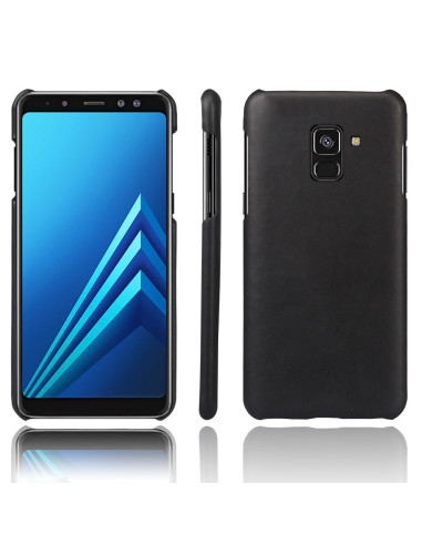 Fram- och baksida av svart ultratunt vintage skal för Samsung A8 2018