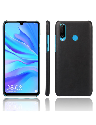 Svart vintage skal i TPU för Huawei P30 Lite, sett från sidan och framsidan