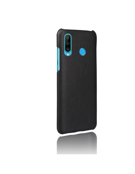 Svart vintage skal för Huawei P30 Lite, visat från sidan med blå detaljer
