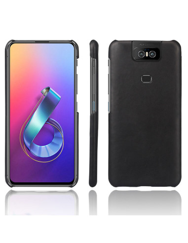 Asus Zenfone 6 med ultratunt Vintage Skal Jazz i svart, visad från sidan och framifrån