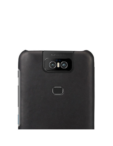 Baksidan av Asus Zenfone 6 med Vintage Skal Jazz i svart, med fokus på kamerautskärningen