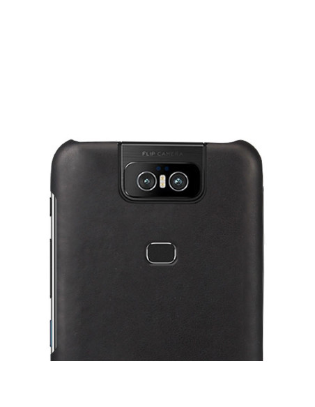 Baksidan av Asus Zenfone 6 med Vintage Skal Jazz i svart, med fokus på kamerautskärningen
