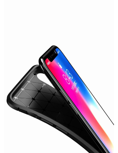 iPhone XS / X FullCarbon V4-skal sett framifrån med skärm och kantdetaljer