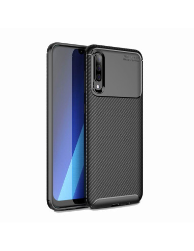Samsung A70 med FullCarbon V4-skal sett från sidan, visar textur och passform