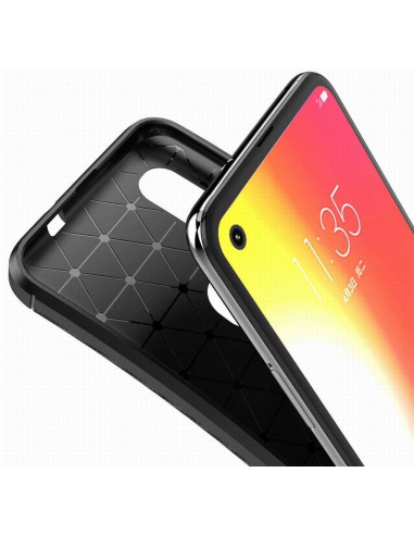 Detaljvy av Motorola One Vision FullCarbon V4-skalets insida med mönster