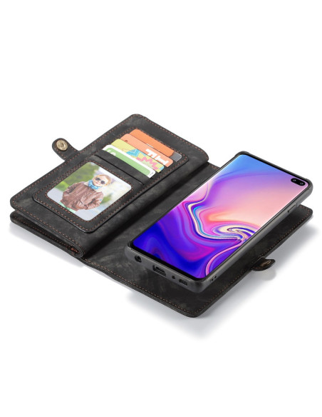 Öppet flipfodral för Samsung Galaxy S10 Plus med flera kortfack och telefon i fokus