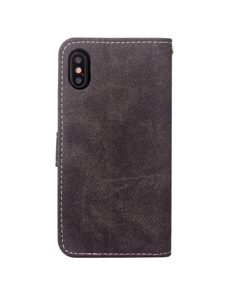 Svart plånboksfodral för iPhone XS Max, sett bakifrån med synlig textur