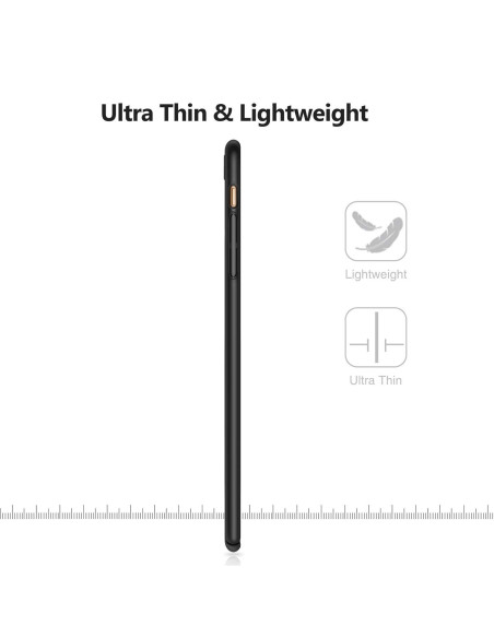 Sidan av det ultratunna mattsvarta skalet för iPhone 7 Plus med fokus på dess slimmade design