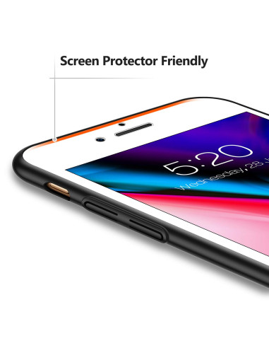 Detaljvy av mattsvart skal för iPhone 7 Plus med fokus på knappar och skärmskyddsvänlig design