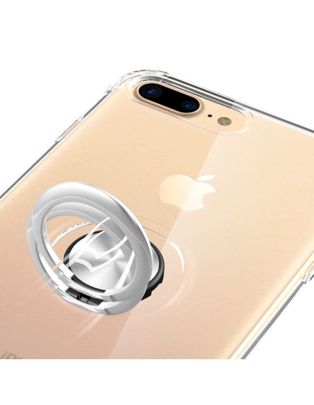 Detaljvy av ringhållare på iPhone 8 Plus stöttåligt skal i transparent TPU
