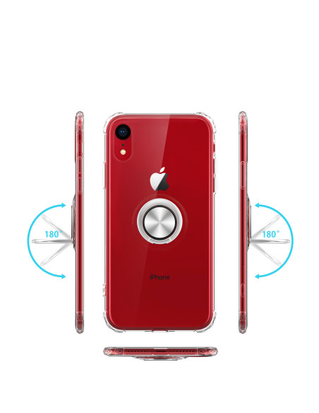 iPhone XR skal i röd färg med ringhållare, sett bakifrån och från sidan