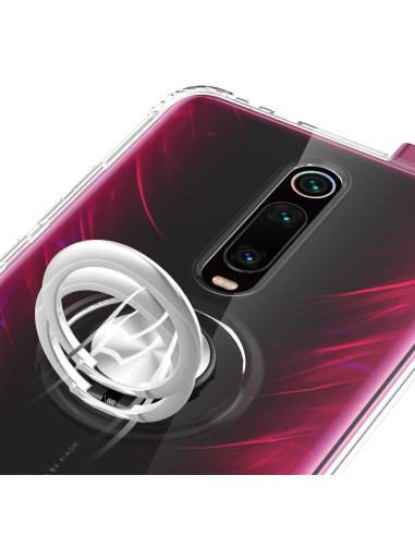 Detaljvy av Xiaomi Mi 9T skal med ringhållare, visad bakifrån med telefonens kamera