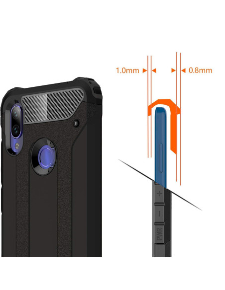 Detaljvy av Xiaomi Redmi Note 7 SlimArmor skal med fokus på upphöjd ram och knappar