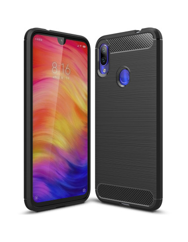 SlimCarbon-skal för Xiaomi Redmi Note 7 i svart, visat från sidan och baksidan