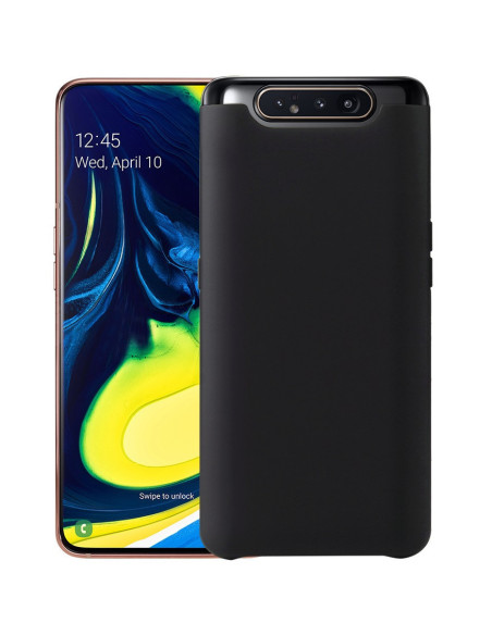 Mattsvart silikonskal för Samsung Galaxy A80, sett från sidan med telefon monterad
