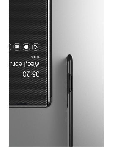 Samsung Note 8 flipfodral med spegel effekt, detaljvy av framsidan med ikoner synliga
