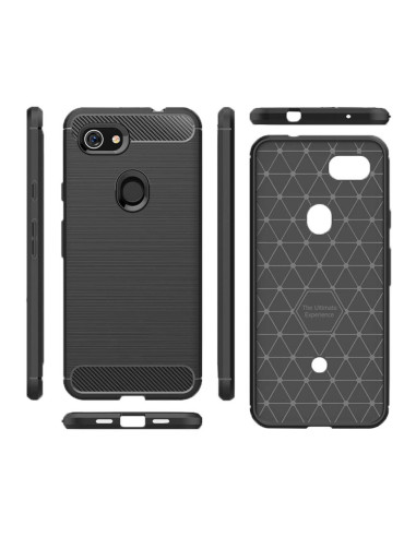 Svart SlimCarbon-skal för Google Pixel 3a med detaljerad baksida och sidovyer