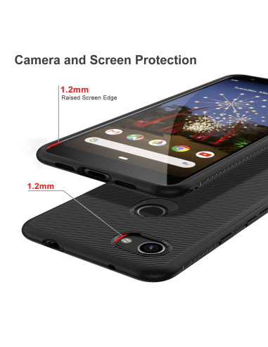 Detaljvy av Google Pixel 3a skal med upphöjd ram för kameraskydd