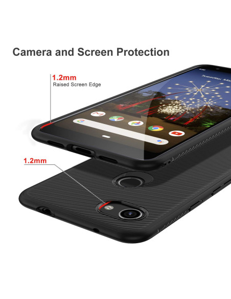 Detaljvy av Google Pixel 3a skal med upphöjd ram för kameraskydd