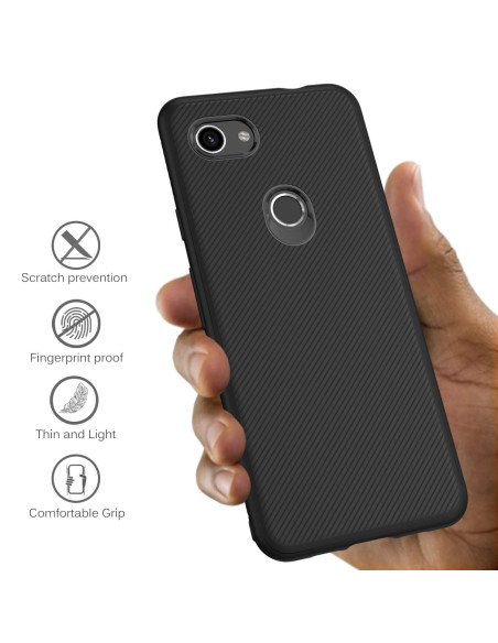 Google Pixel 3a skal i stöttålig TPU, hålls i hand med strukturerad yta