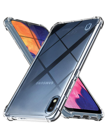 Transparent stöttåligt skal för Samsung A10 med förstärkta hörn, sett från sidan
