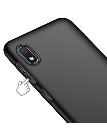 Mattsvart skal för Samsung A10, detaljvy av knappar och sidor