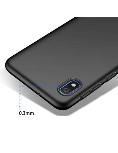 Mattsvart skal för Samsung A10, närbild som visar tjockleken och kamerautskärningen