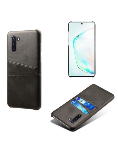 Svart skal för Samsung Note 10 med korthållare, visat bakifrån med kort i facket