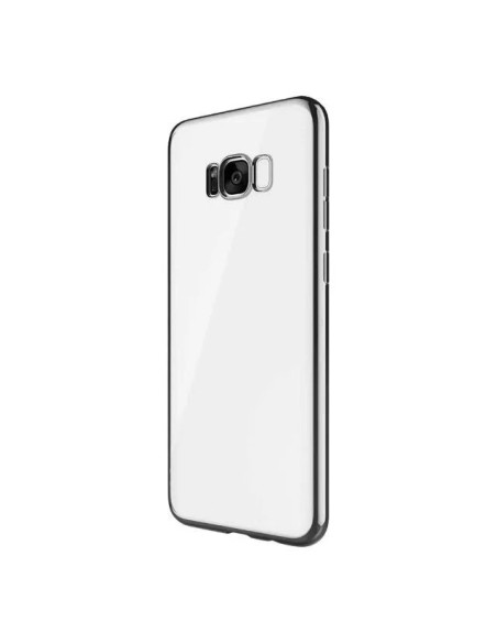 Rosenguldfärgat mjukt skal för Samsung S8 Plus, sett från sidan med tydlig baksida