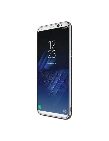 Rosenguldfärgat mjukt skal för Samsung S8 Plus, monterat på telefon med skärmen avstängd