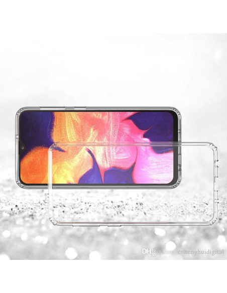 Samsung A10 skal med transparent baksida, sett framifrån med mjuk ram
