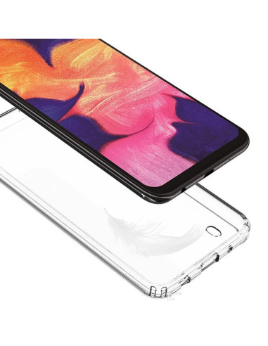 Samsung A10 skal med plexiglasbaksida, sett ovanifrån med skärmen synlig