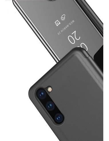 Svart flipfodral för Samsung Note 10 Plus med öppen front och tydlig skärmvy