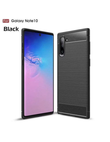 Samsung Note 10 Plus SlimCarbon-skal i svart, visat från sidan med upphöjd ram och kamerautskärning