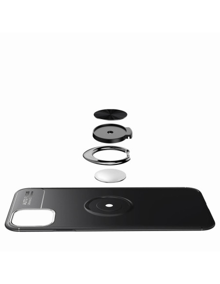 Svart stöttåligt skal för iPhone 11 Pro med ringhållare, visat i detaljvy med ringhållaren avskild