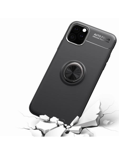 Svart skal för iPhone 11 Pro Max med ringhållare, sett bakifrån med fokus på ringens design