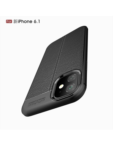 Svart stöttåligt skal för iPhone 11, detaljvy av hörnet med kamerautskärning