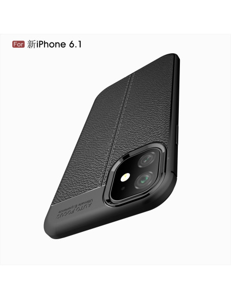 Svart stöttåligt skal för iPhone 11, detaljvy av hörnet med kamerautskärning
